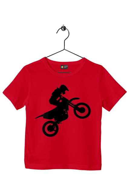 Футболка дитяча з принтом "Силует Мотоцикліста". Мотоцикл, мотоцикліст, шолом. 2070702