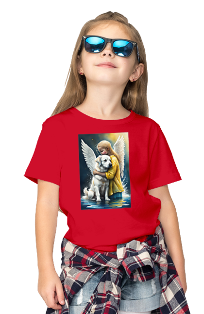 Футболка дитяча з принтом "Дівчинка та собака ангел [память загиблим тваринам]". Дівчинка та собака, крим, нова каховка, память загиблим тваринам, собака ангел, україна, херсон. 2070702