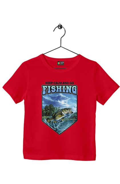 Футболка дитяча з принтом "Keep Calm and Go Fishing". Відпочинок на природі, для рибалок, для чоловіків, мисливці та риболови, природа, рибалка, риболовля, спінінг, хоббі. 2070702