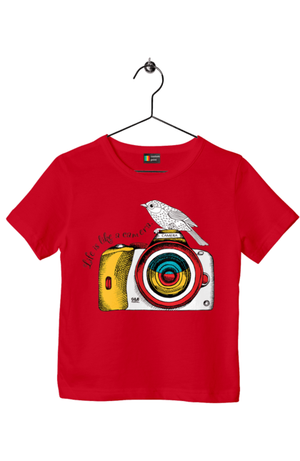 Футболка дитяча з принтом "Фотоапарат І Пташка". Камера, пташка, фотоапарат, фотограф. 2070702