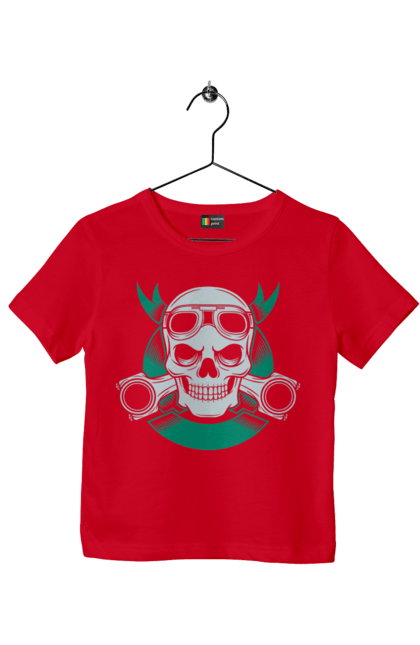 Футболка дитяча з принтом "череп мотолюбитель". Байк, мото, окуляри, череп. 2070702