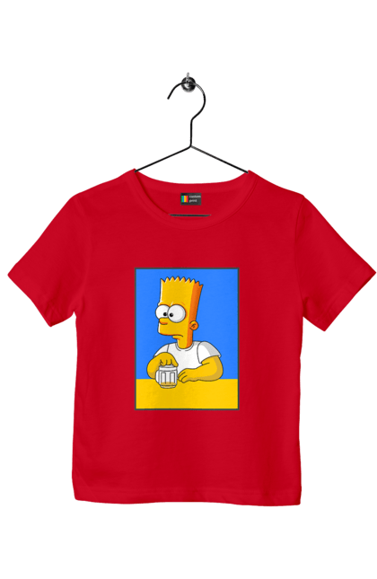 Футболка детская с принтом Барт любитель пива. Барт, барт симсон, мультперсонажи, мультфильмы, симпсоны, украинский флаг. 2070702