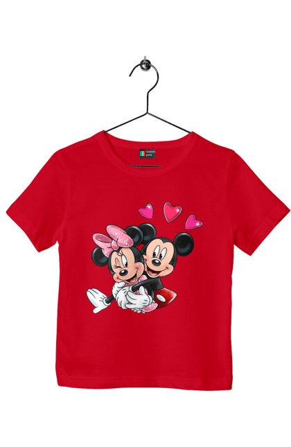 Футболка детская с принтом Микки Маус и Минни Маус. Mickey mouse, minnie mouse, дисней, микки, микки маус, минни маус, мультфильм. 2070702