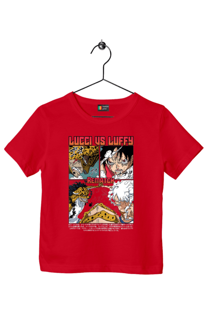 Children's t-shirt with prints One Piece Rob Lucci and Luffy. Anime, lucci, luffy, manga, one piece, pirates, rob lucci. 2070702