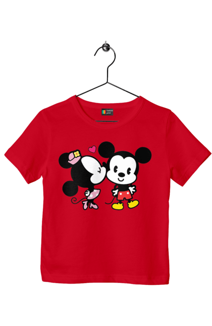 Children's t-shirt with prints Mickey Mouse and Minnie Mouse. Cartoon, disney, mickey, mickey mouse, minnie mouse. 2070702