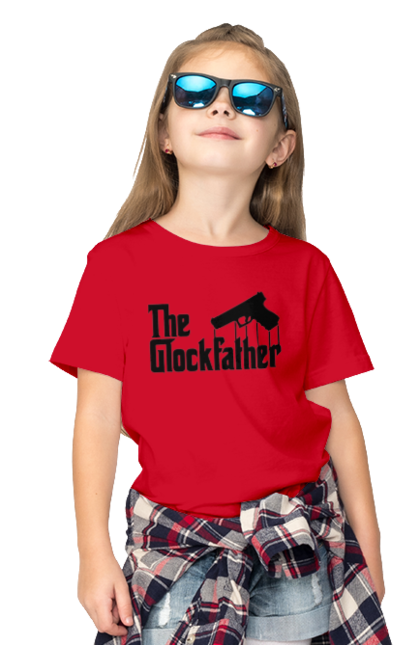 Футболка дитяча з принтом "The GlockFather". Gangster, glockfather, godfather, godfather reference, вогнепальна зброя, гангстер, глок, зброя, пістолет, пістолет. 2070702