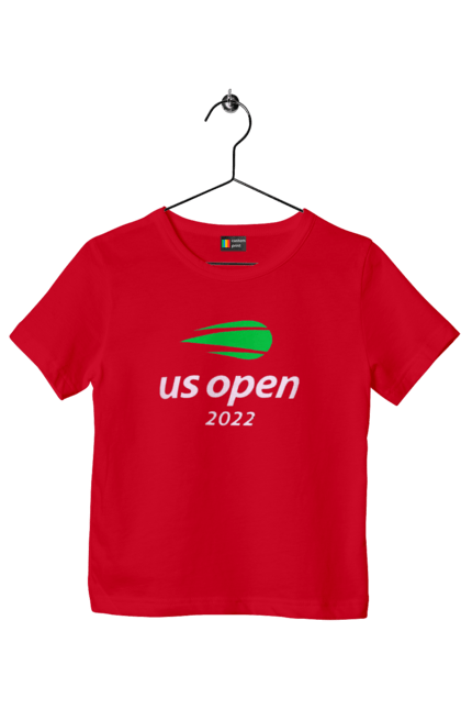 Футболка дитяча з принтом "Тенісний турнір US Open 2022". Великий теніс, відкритий чемпіонат, гравці, м`яч, нью йорк, призовий фонд, ракетка, турнірна сітка, хард, чемпіонат америки. 2070702