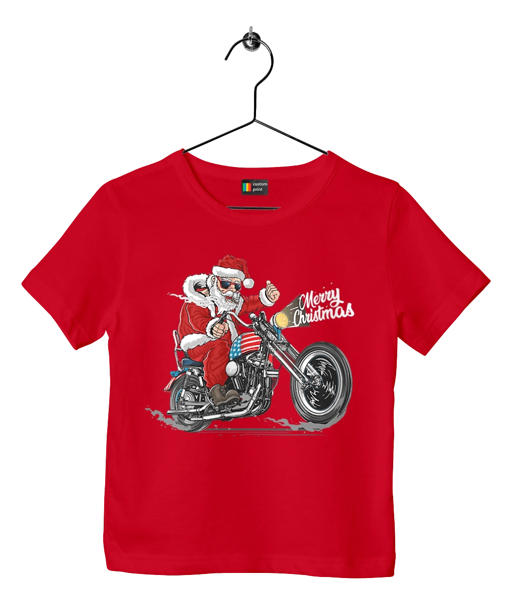 Санта в окулярах на мотоциклі