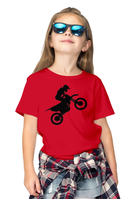 Футболка дитяча з принтом "Силует Мотоцикліста". Мотоцикл, мотоцикліст, шолом. 2070702
