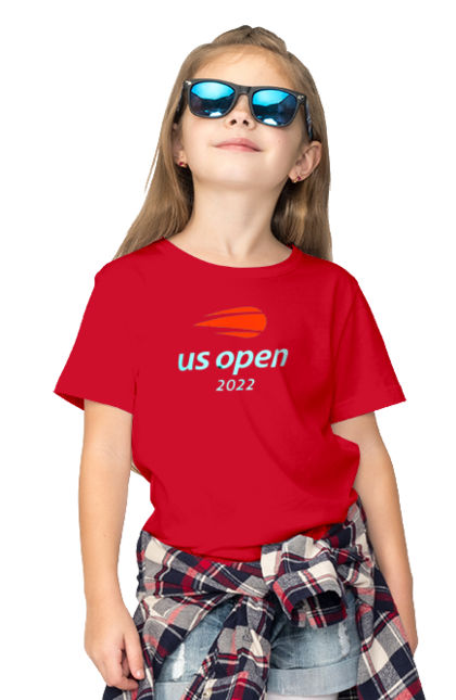 Футболка дитяча з принтом "Тенісний турнір US Open 2022". Великий теніс, відкритий чемпіонат, гравці, м`яч, нью йорк, призовий фонд, ракетка, турнір на ґрунті, хард, чемпіонат америки. aslan