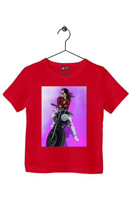 Футболка дитяча з принтом "Дівчина Байкер". Байк, байкер, гонка, дівчина, мото, мотор, мотоцикл, поїздка, стиль, стиль життя. 2070702