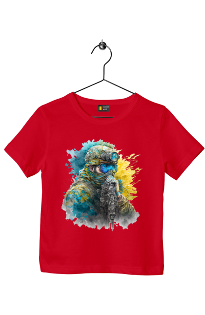 Футболка дитяча з принтом "Снайпер ЗСУ". Армія, зсу, прапор україни, символи україни, снайпер, солдат, україна. 2070702