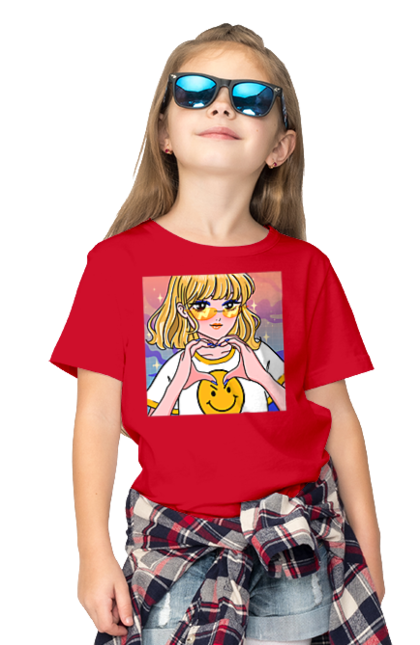 Children's t-shirt with prints Yellow Girl. Anime, girl, smiley. 2070702