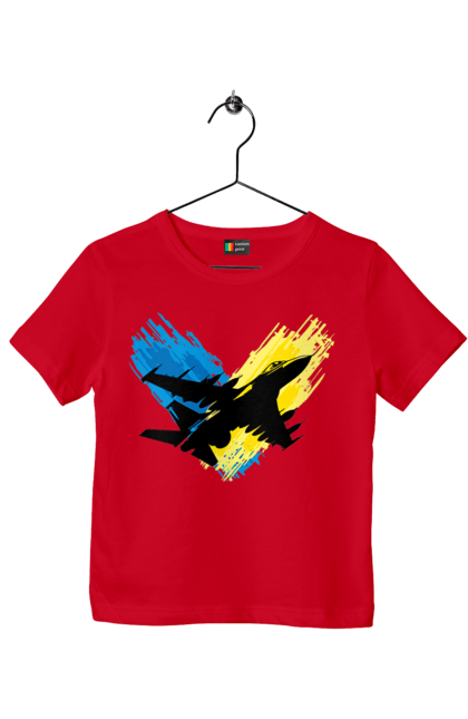 Футболка дитяча з принтом "Літак F 16". З прапором, зсу, літак, літак f16, патріотична, прапор, ф16. 2070702