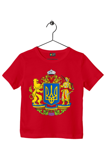 Футболка дитяча з принтом "Герб України". Герб, герб україни, козак, лев, лев і козак, україна. 2070702