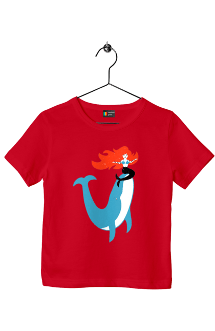 Футболка детская с принтом Русалка И Кит. Кит, море, русалка. 2070702