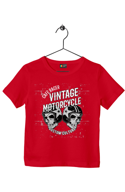 Футболка дитяча з принтом "мото вантажу". Вінтаж, мото, череп, шолом. 2070702