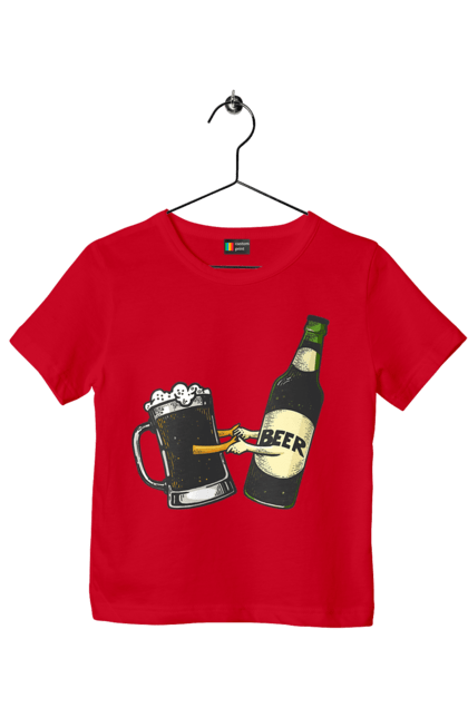 Футболка дитяча з принтом "Пляшка Пива З Келихом Пива". Келих, пиво, пляшка. 2070702