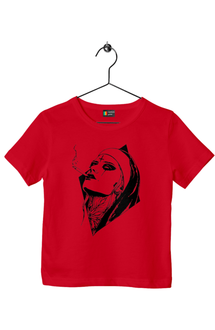 Children's t-shirt with prints Nun. Cigarettes, cool, girl, tattoo. 2070702