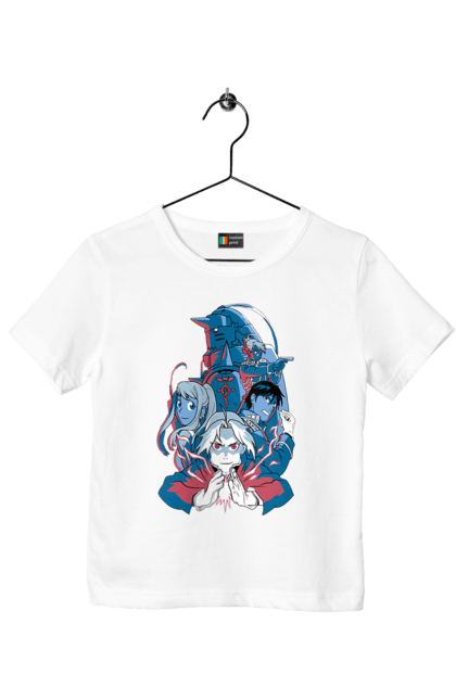 Children's t-shirt with prints Fullmetal Alchemist. Adventures, alphonse elric, anime, edward elric, fullmetal alchemist, light novel, manga, steampunk. 2070702