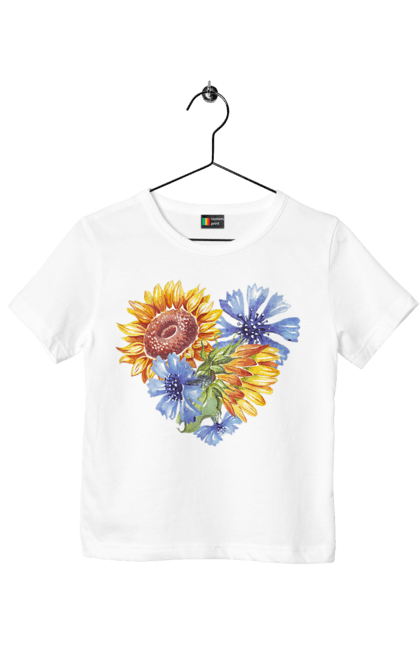 Футболка дитяча з принтом "Серце соняшники та фіалки". Квіти, люблю україну, любов, серце, соняшник, україна, фіалки. 2070702