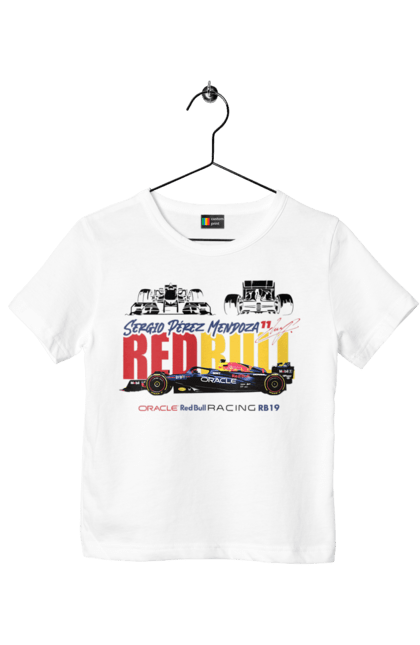 Children's t-shirt with prints Red Bull Racing RB19. Auto, automobile, bolide, car, formula 1, race, red bull, sport. 2070702