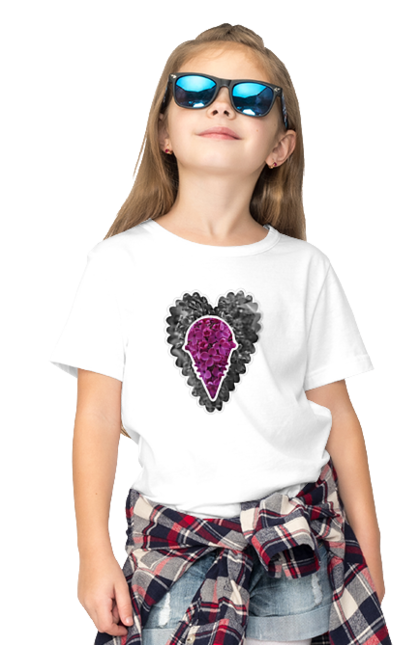 Children's t-shirt with prints Ice cream in the heart. Cheerful, flowers, heart, ice, lilac, love, original, summer, sweets. CustomPrint.market