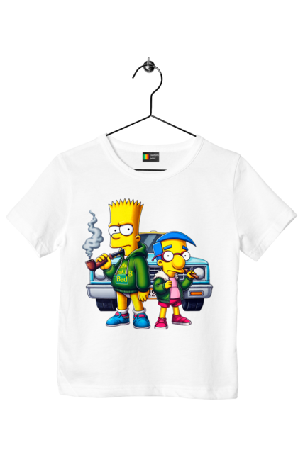 Children's t-shirt with prints Bart Breaking Bad. Bart, breaking bad, cartoon, character, laboratory, milhouse, serial, simpson, simpsons. 2070702