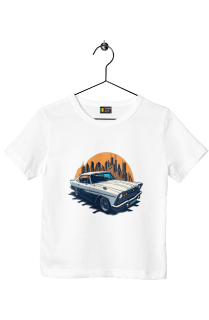 Футболка дитяча з принтом "Вінтажне зображення авто". Автомобіль, вінтажне зображення, місто. 2070702