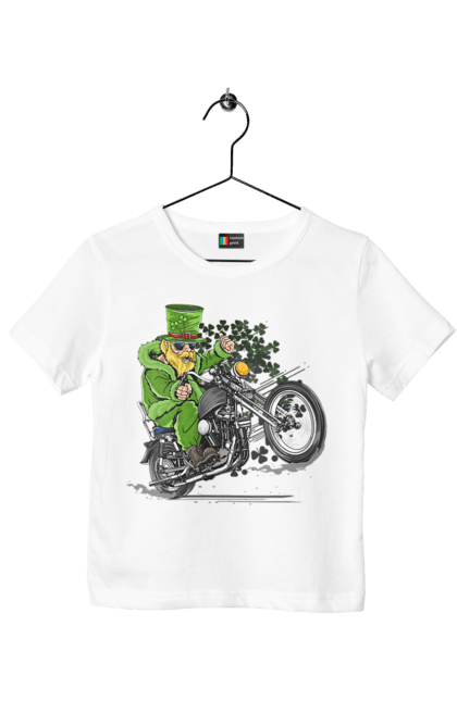 Футболка дитяча з принтом "Патрік На Мотоциклі". Мотоцикл, патрик, свято. 2070702