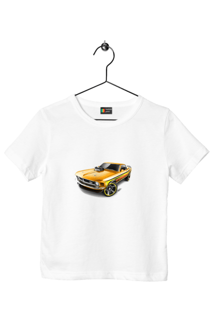 Футболка дитяча з принтом "Форд мустанг". Американська легенда, жовтий мустанг, культове авто, мустанг, потужне авто, форд мустанг, шелбі. 2070702