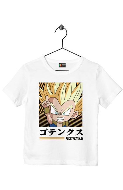 Футболка детская с принтом Жемчуг дракона Готенкс. Anime, dragon ball, goku, gotenks, manga, vegeta, аниме, готенкс, жемчуг дракона, манга. 2070702