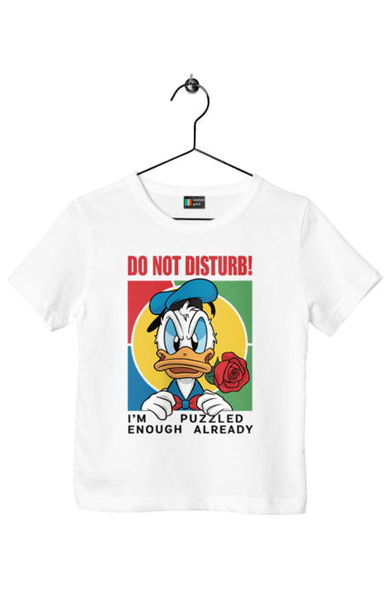 Футболка детская с принтом Дональд Дак Не беспокоить!. Disney, do not disturb, donald duck, дисней, дональд дак, мультсериал, мультфильм, не беспокоить. 2070702