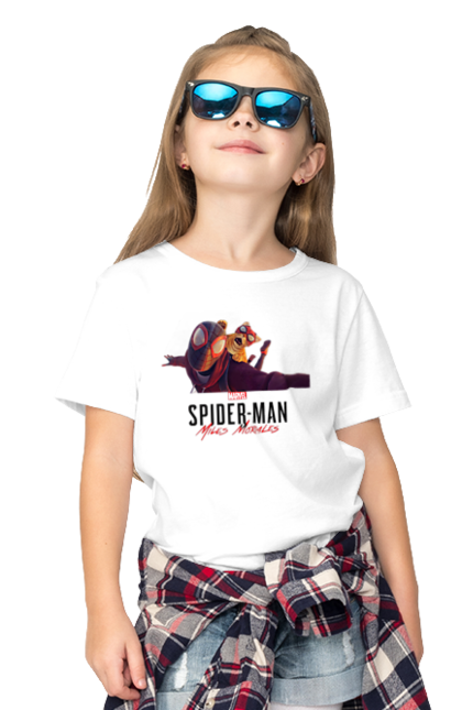 Футболка дитяча з принтом "Людина Павук Майлз Моралес". Кіт людини павука, людина, людина павук, майлз моралес, павук. CustomPrint.market