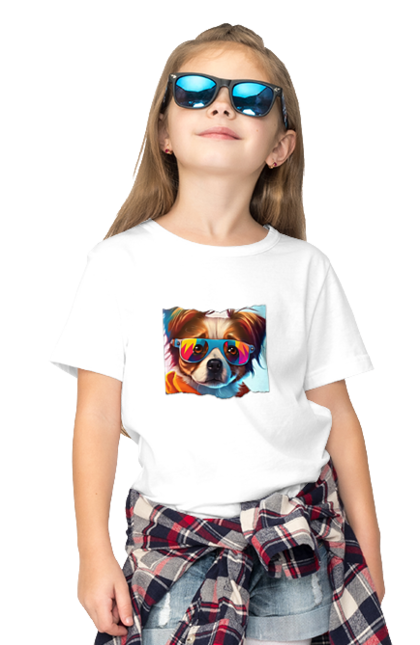 Футболка дитяча з принтом "Песик". Веселка, вуха, окуляри, очі, собака, щеня. CustomPrint.market