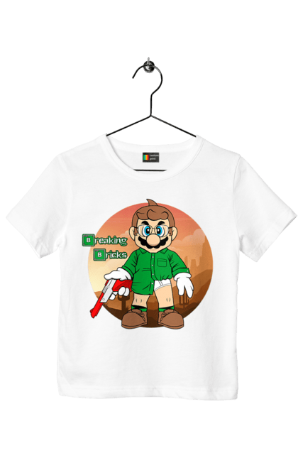 Футболка детская с принтом Во все тяжкие Марио. Breaking bad, mario bros, nintendo, super mario bros, братья супер марио, во все тяжкие, игра, марио, персонаж. 2070702