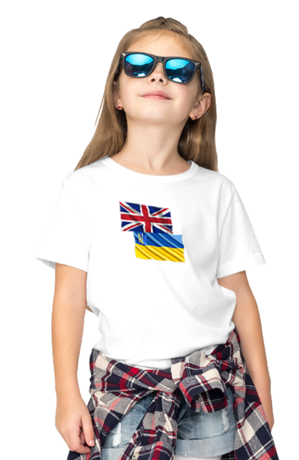 Children's t-shirt with prints Flag United Kingdom, Flag Ukraine, Support Ukraine. Flag united, flag united kingdom, global peace, great britain, kiev, national colors, national team, peace for ukraine, proud grandpa, support ukraine, ukraine, ukraine flag, ukraine war, united kingdom, war, zelensky. 2070702