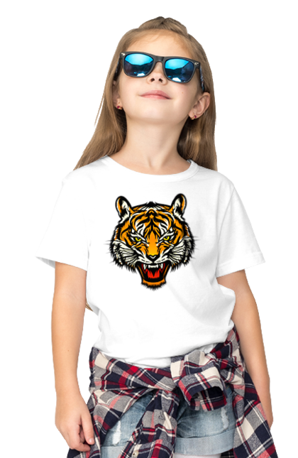 Футболка дитяча з принтом "Голова жовтого тигра". Голова тигра, джунглі, жовтий тигр, тварини, тигр. futbolka.stylus.ua