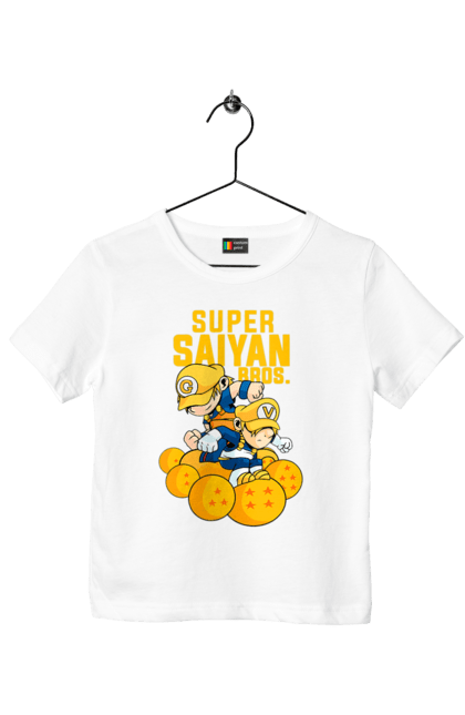 Children's t-shirt with prints Dragon Ball Mario. Anime, dragon ball, goku, manga, mario, tv series, vegeta. 2070702