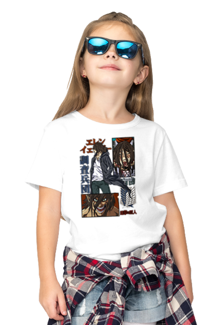 Children's t-shirt with prints Attack on Titan Eren. Action film, anime, attack on titan, dark fantasy, drama, eren, eren jaeger, manga, post-apocalyptic. 2070702