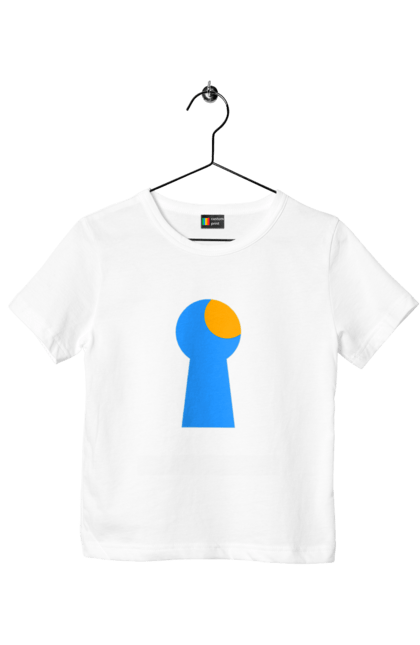 Футболка дитяча з принтом "Замочная скважина". Відчини двері, двері, замок, ключ, свердловина, світло крізь, цікавість, щілина. 2070702