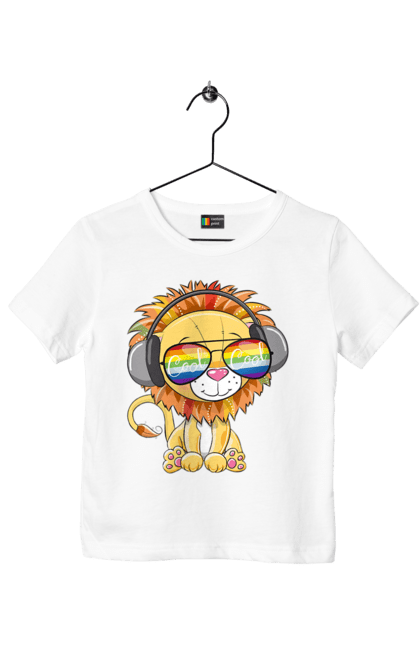 Футболка дитяча з принтом "Левеня В Окулярах І Навушниках". Лев, левеня, навушники, окуляри. 2070702