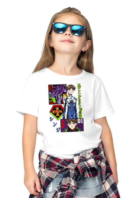 Children's t-shirt with prints Evangelion. Angel, anime, eva 01, evangelion, manga, neon genesis evangelion, shinji. 2070702