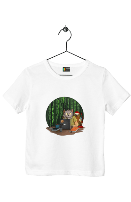 Футболка дитяча з принтом "Кіт програміст". Angular, c, css, html, it, javascript, jquery, php, python, react, svelt, vue, айтишник, айті, гумор, код, кодувати, прогер, програміст, програмісти, ти ж, ти ж програміст, тиж програміст. 2070702