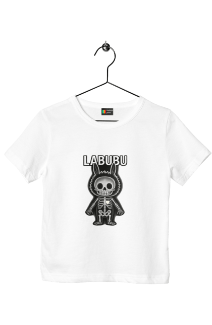 Футболка дитяча з принтом "Лабубу". Анатомія, кістки, лабубу, миложутко, мінімалізм, рентген, серце` що світиться, скелет, череп, чорнобіле. 2070702