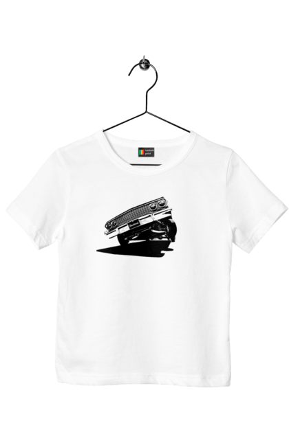 Футболка дитяча з принтом "Автомобіль". Автомобіль, імпала, класика, лоурайдер, шевроле. 2070702