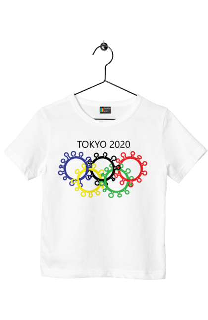 Футболка дитяча з принтом "Олімпійські Ігри Токіо, Коронавірус". Коронавірус, олімпійські ігри, токіо. ART принт на футболках