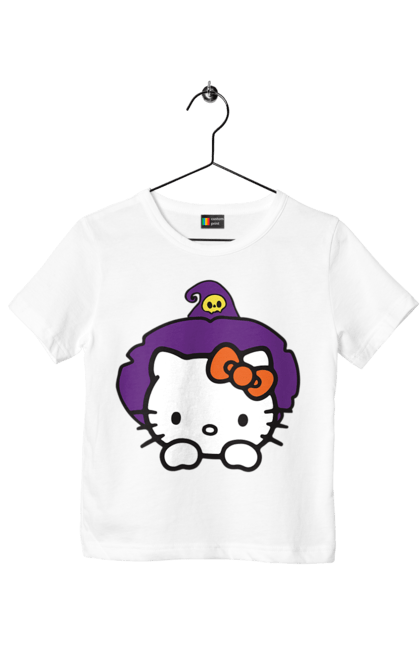 Children's t-shirt with prints Hello Kitty Halloween. Brand, cat, character, halloween, hello kitty, kitten, kitty, witch. 2070702