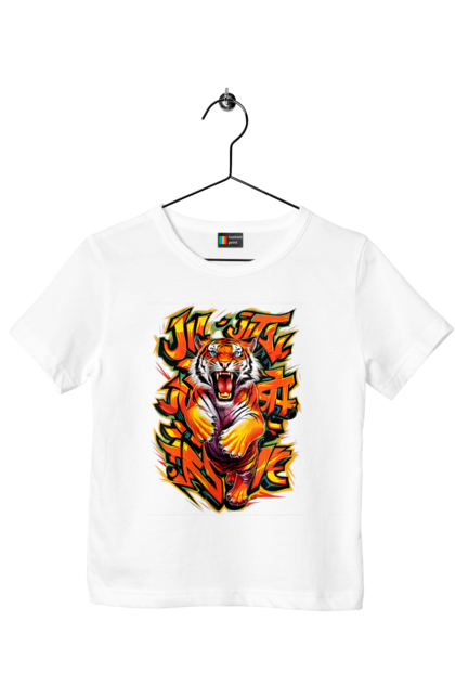 Children's t-shirt with prints Jujutsu. Animal, japan, jiu jitsu, jujutsu, martial arts, ninja, samurai, sport, tiger. 2070702