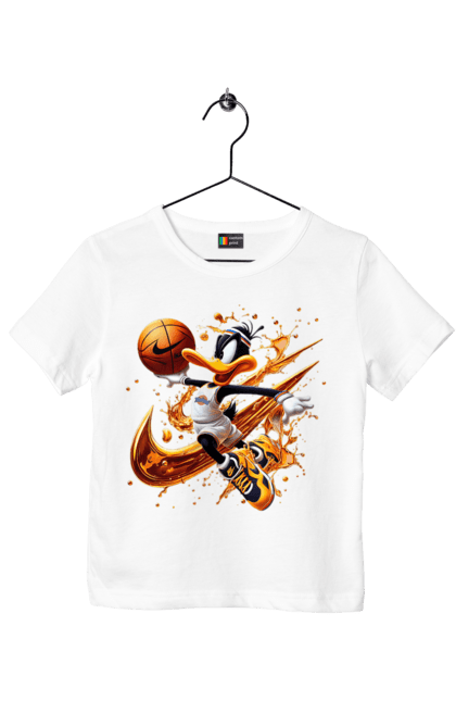 Children's t-shirt with prints Daffy Duck Nike. Cartoon, character, daffy duck, duck, looney tunes, merrie melodies, nike, warner brothers. 2070702